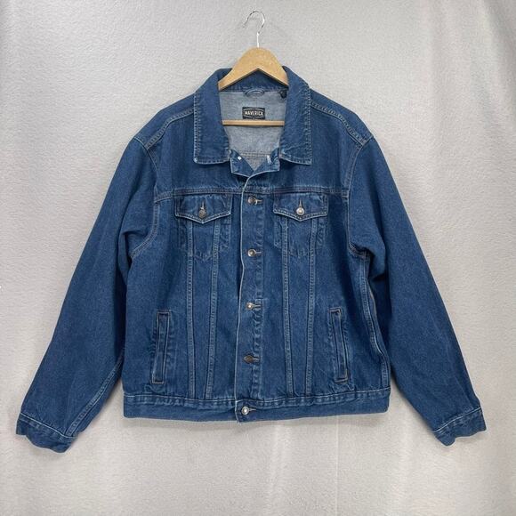 Maverick Denim Trucker Jacket Mens 2XL Blue Button Up Jean Coat Ranch Western - Picture 1 of 13